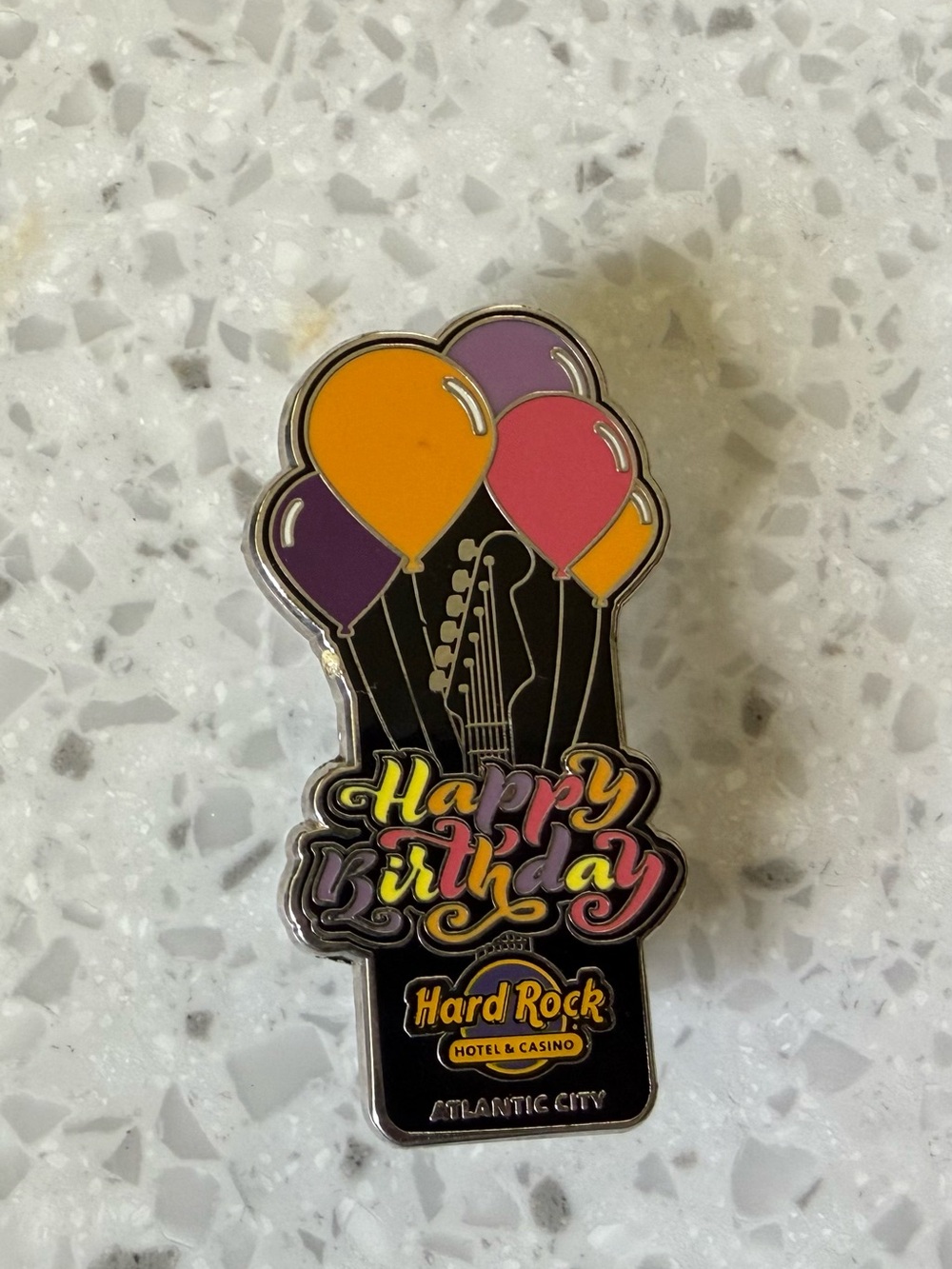 Hard Rock Happy Birthday Balloon Guitar Enamel Pin - Pink, Purple, Yellow